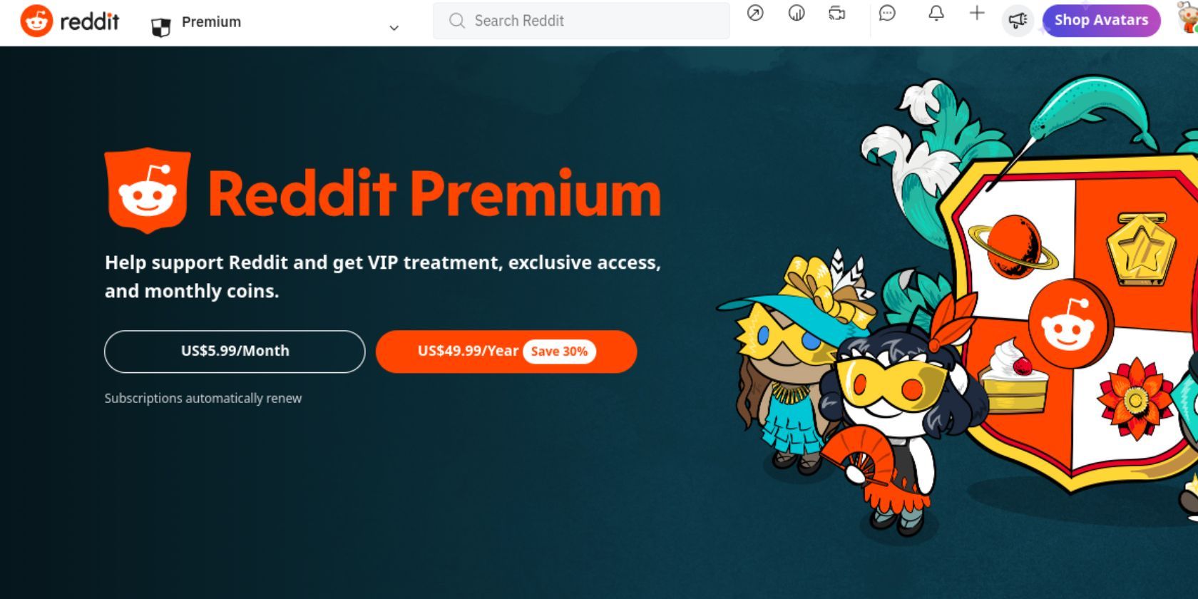 The page for Reddit Premium on the official Reddit website