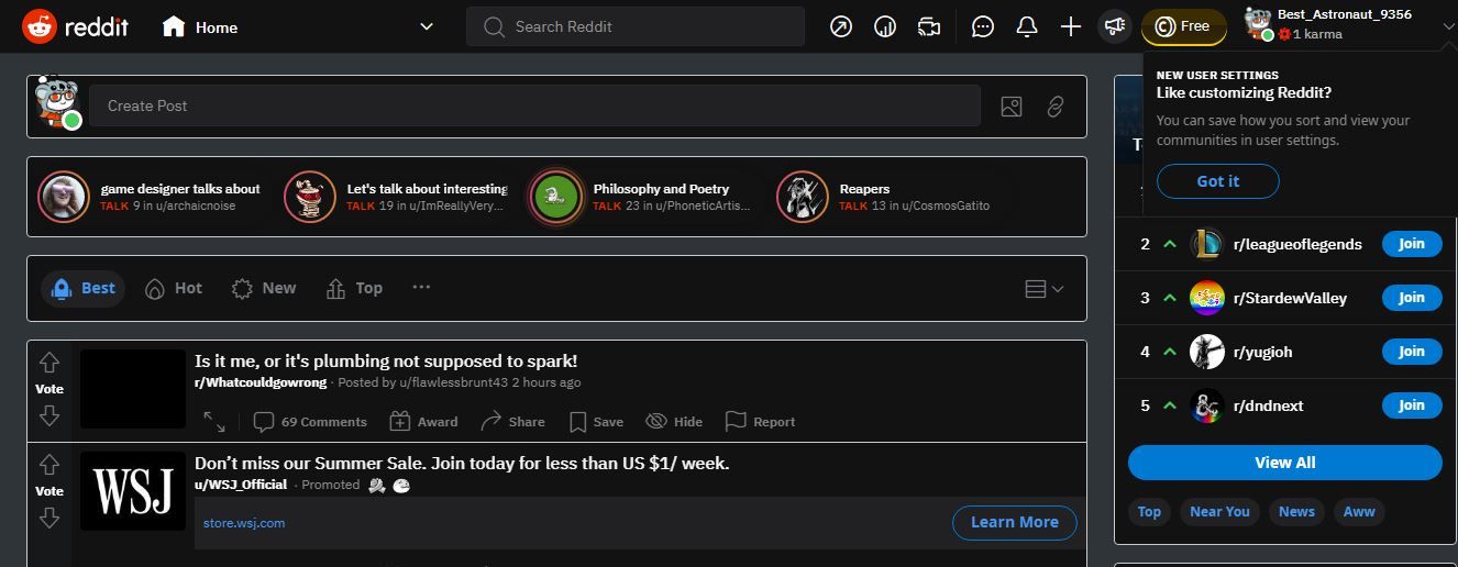 screenshot of reddit hompage