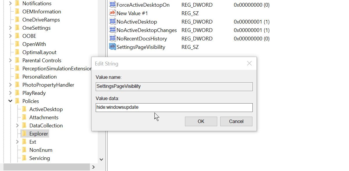 Editing a value in the Registry Editor