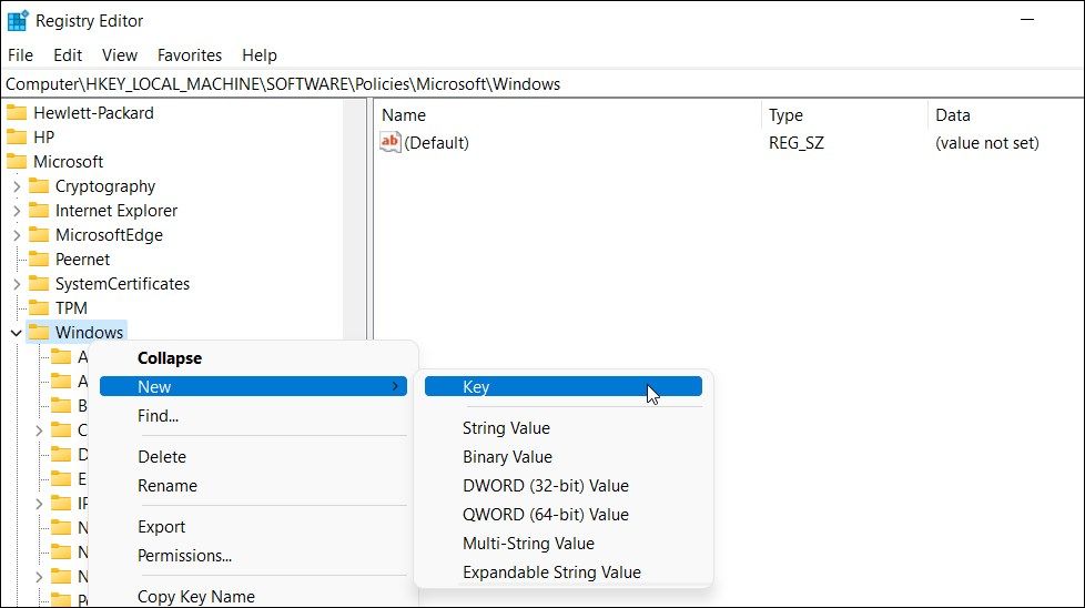registry editor windows new key appprivacy