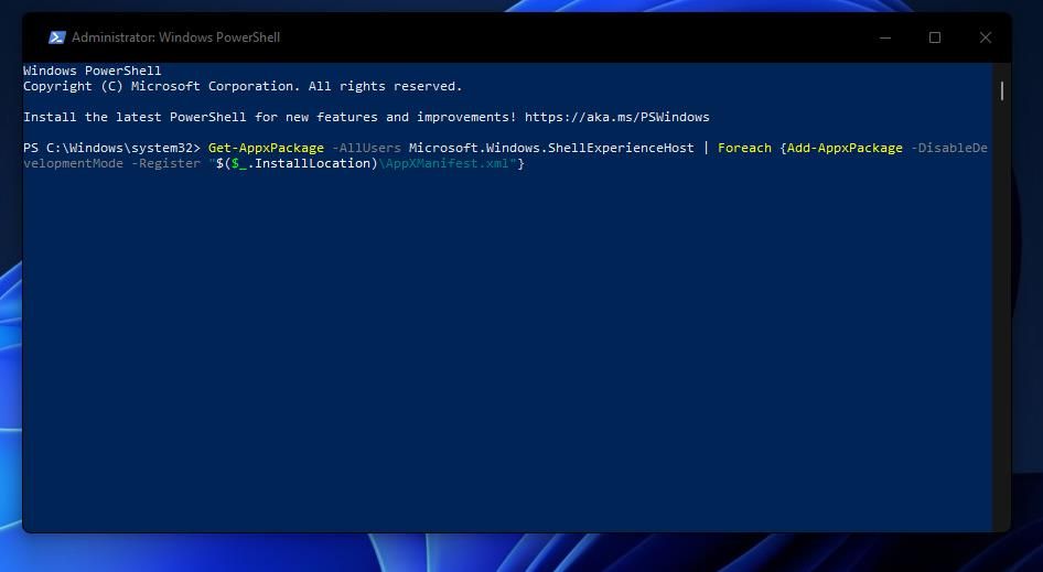 The reregister Start menu command