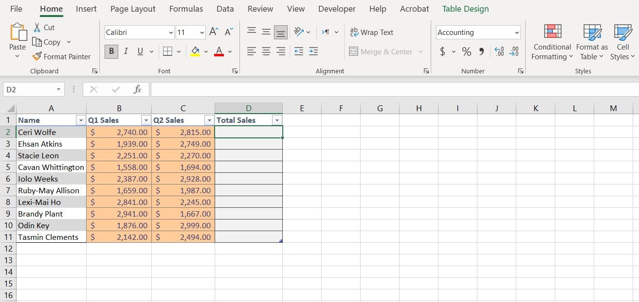 如何在 Excel 中创建表格