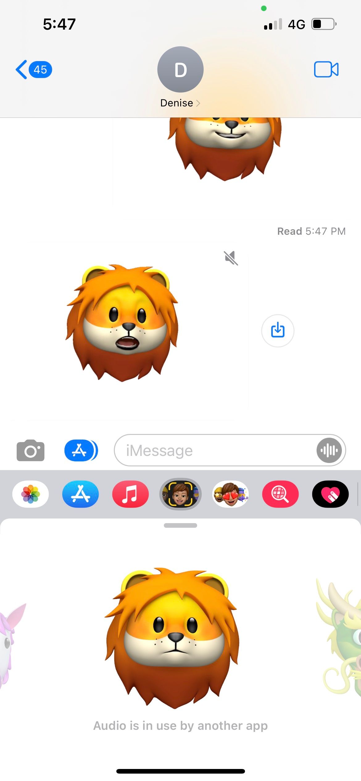 sending lion animoji to yourself in iphone messages app