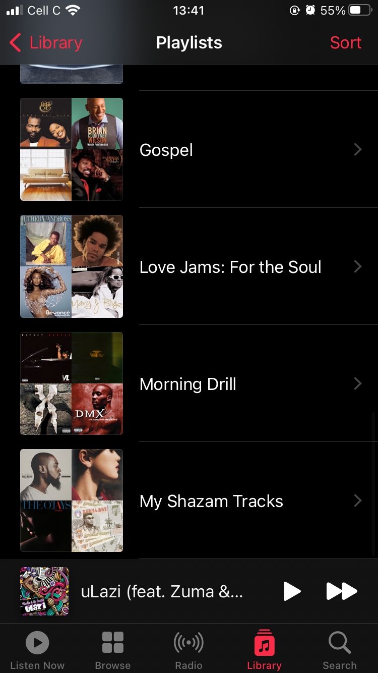 screenshot of apple music playlists on mobile app