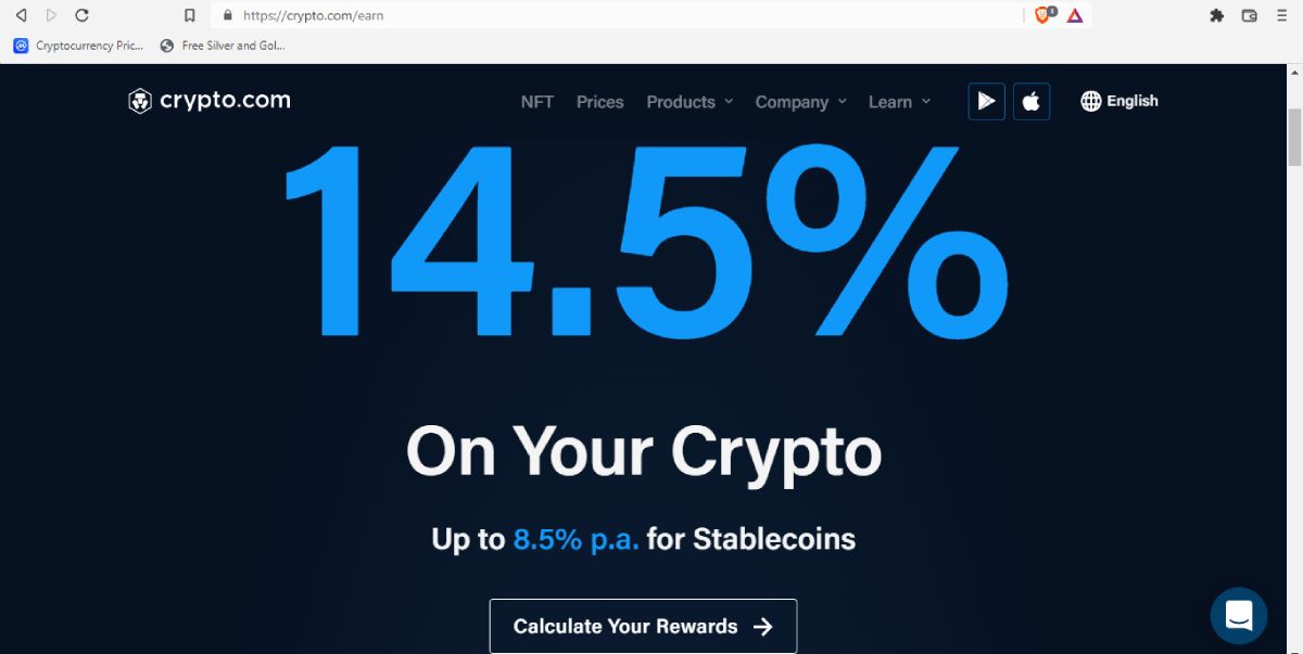 screenshot of crypto.com earn page