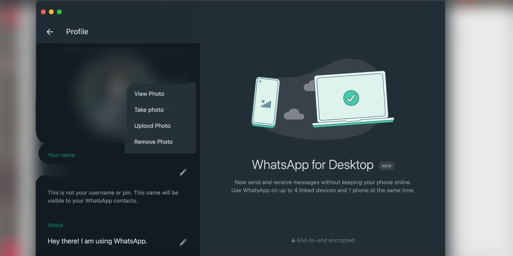 screenshot of edit profile options on whatsapp desktop
