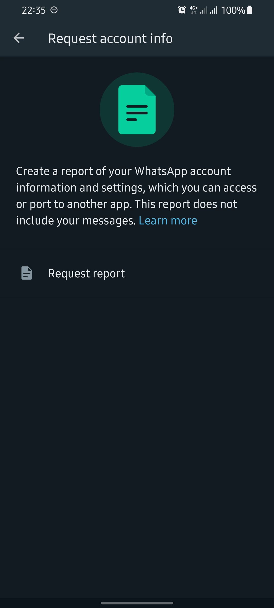 screenshot of request report page on whatsapp