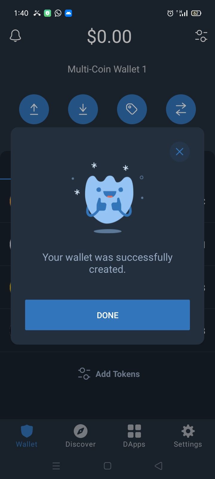 screenshot of trust wallet showing completed wallet set up