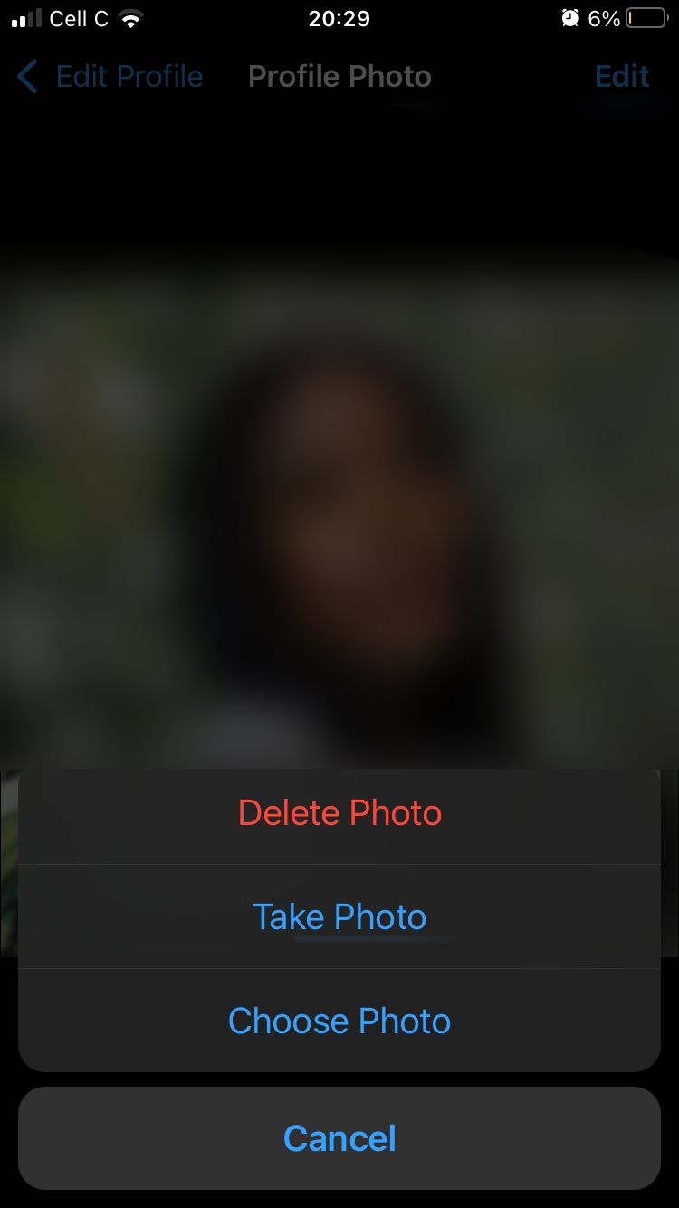 screenshot showing photo upload options for whatsapp profile image