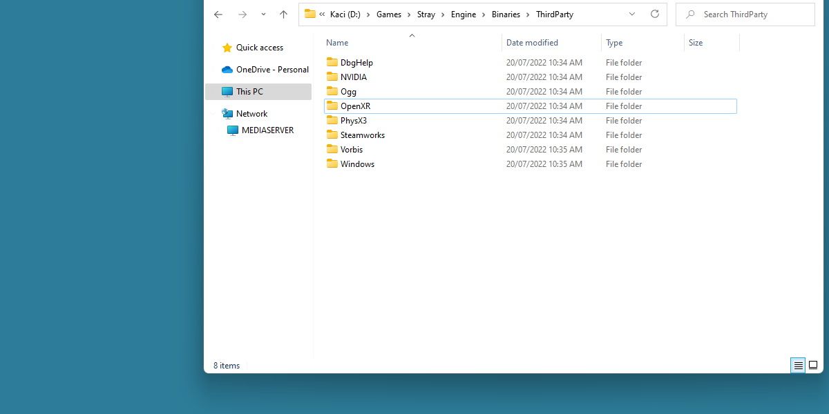 screenshot of stray's install folder 