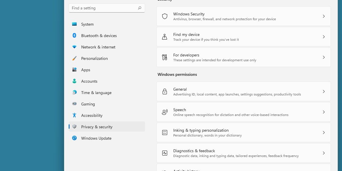 screenshot of windows security settings