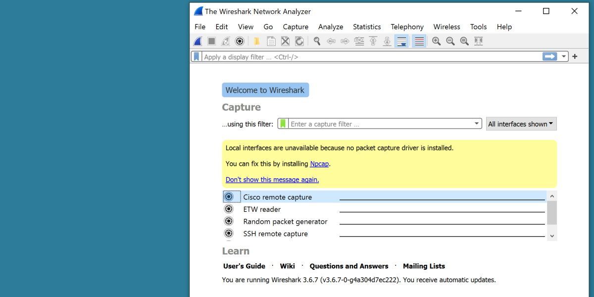 اسکرین شات از wireshark قابل حمل