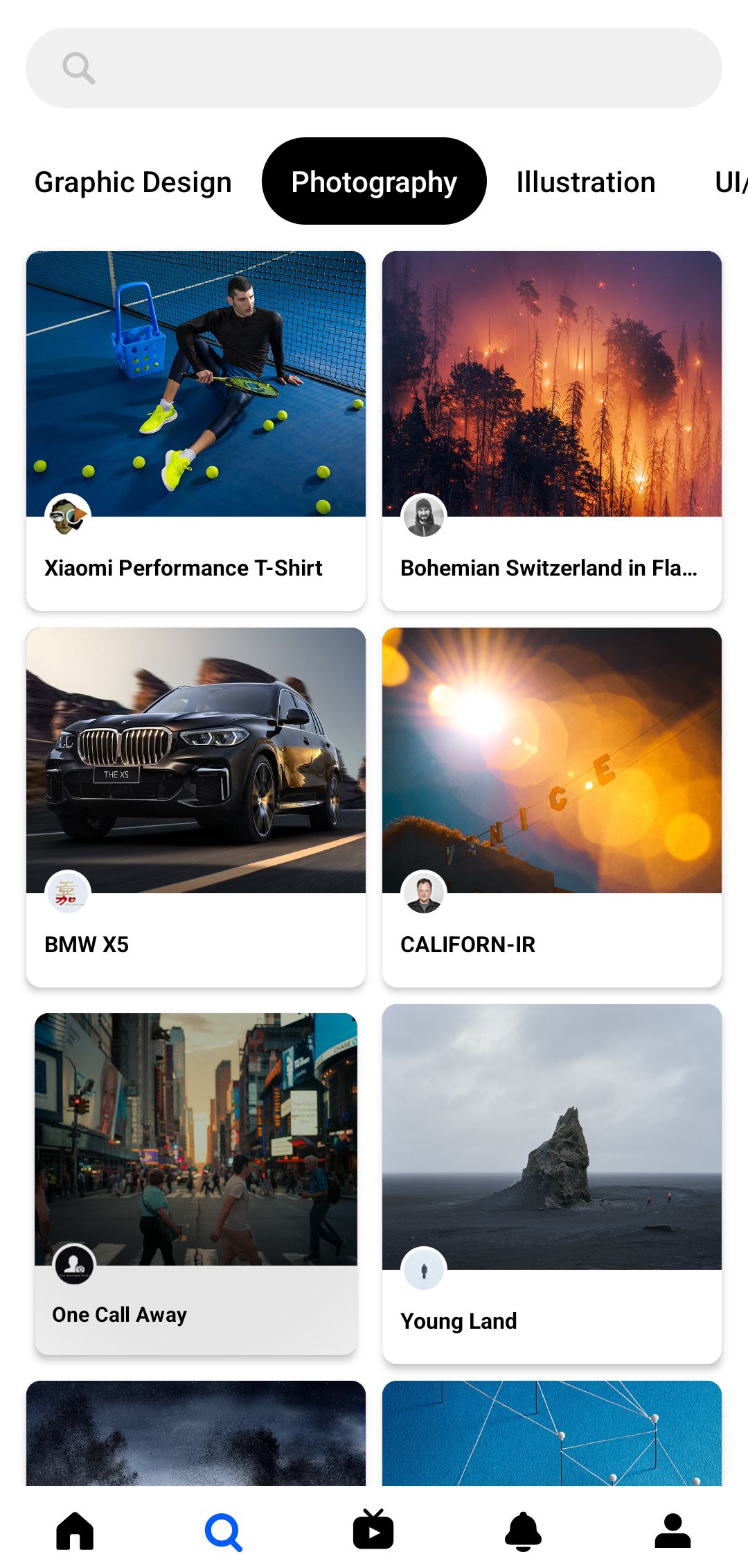 Searching Projects and Fields on Behance App
