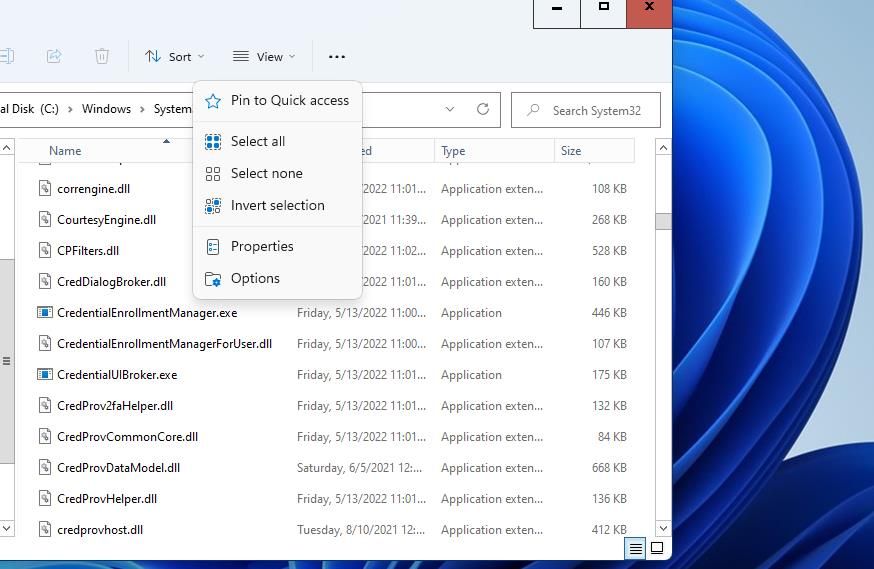 File Explorer's Select all option 