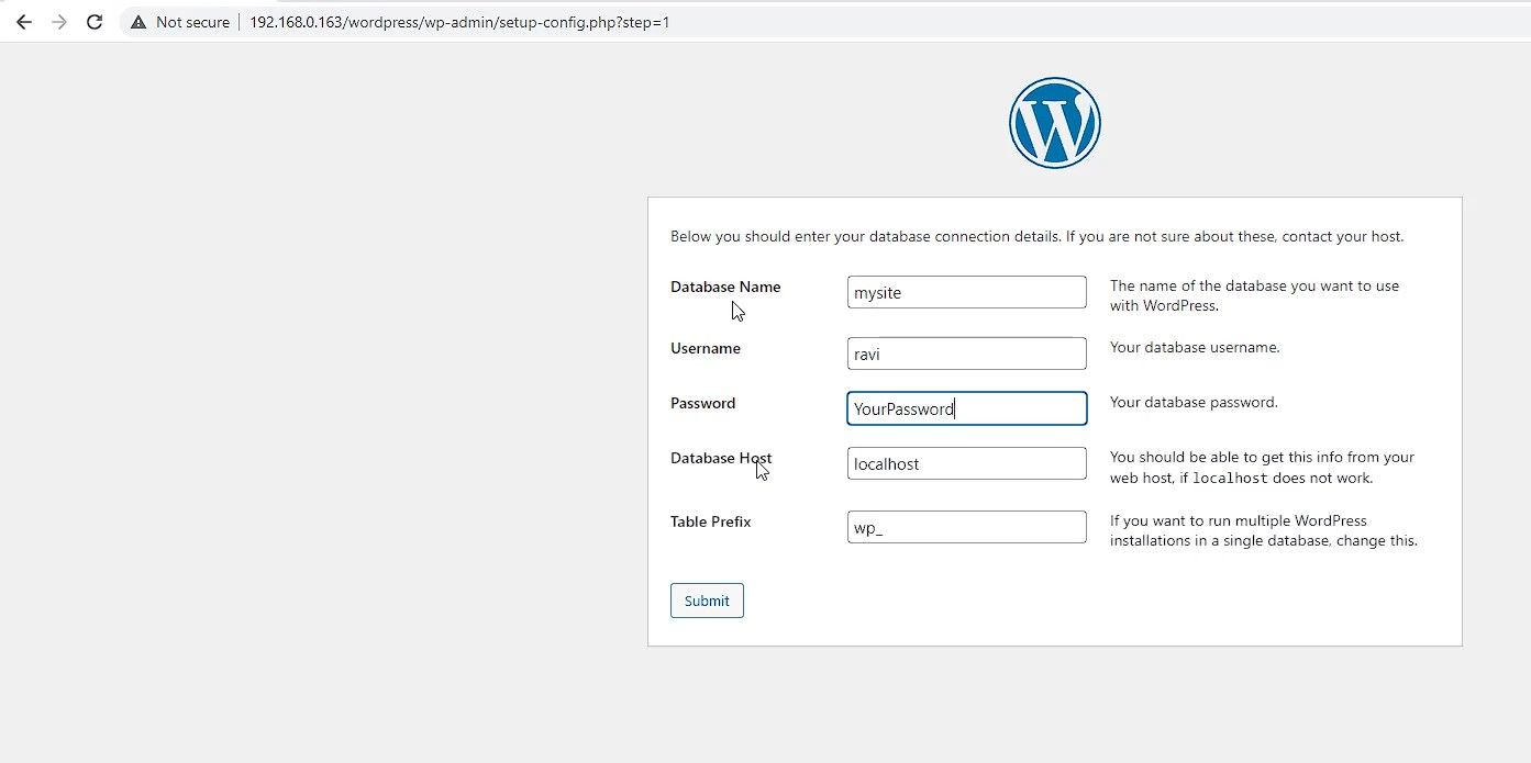 configurer l'installation de wordpress
