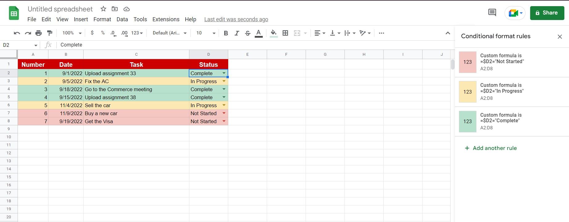 Formatting a list in Google Sheets