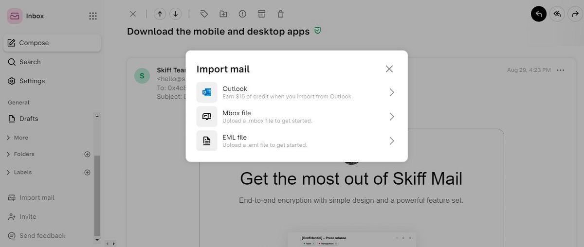 Importing email accounts to Skiff