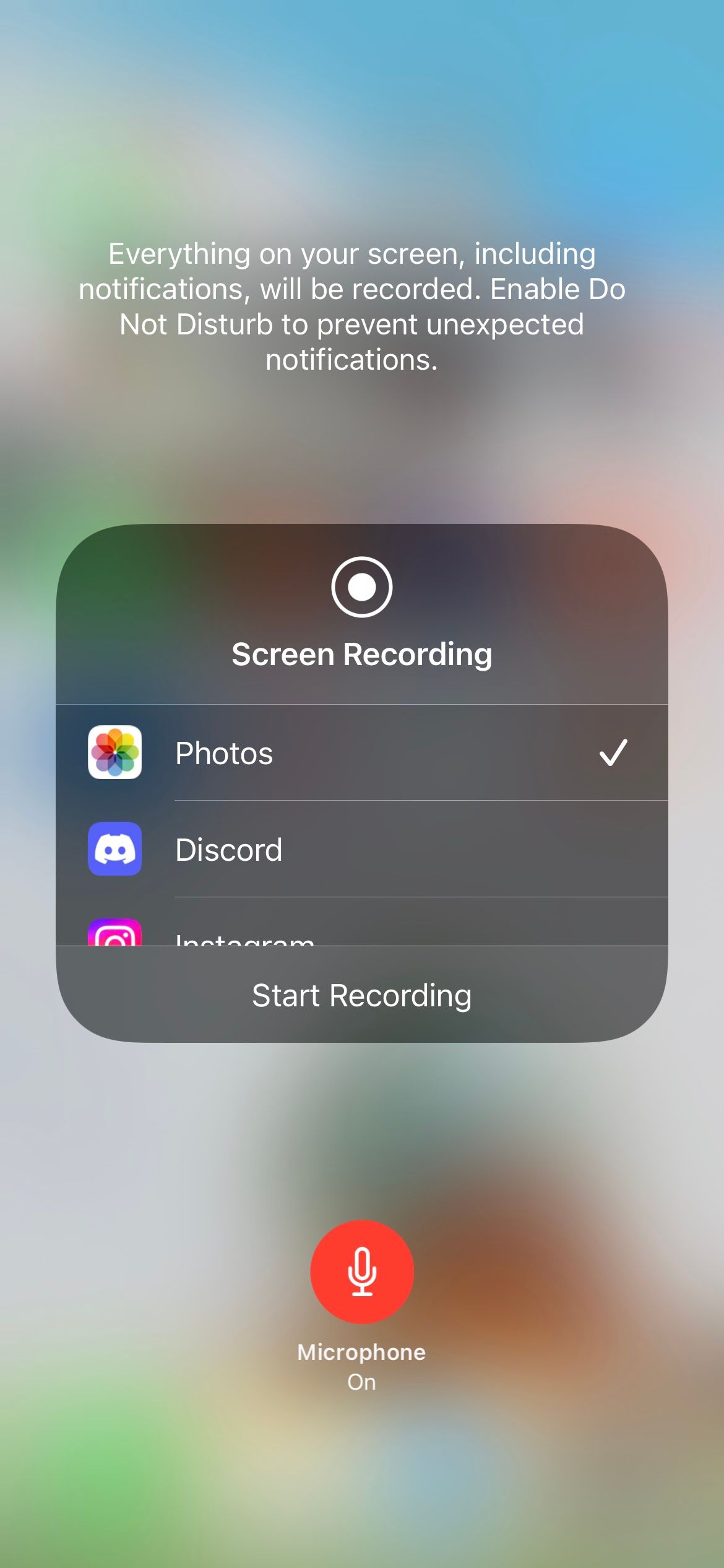 turn on microphone for iphone screen recording
