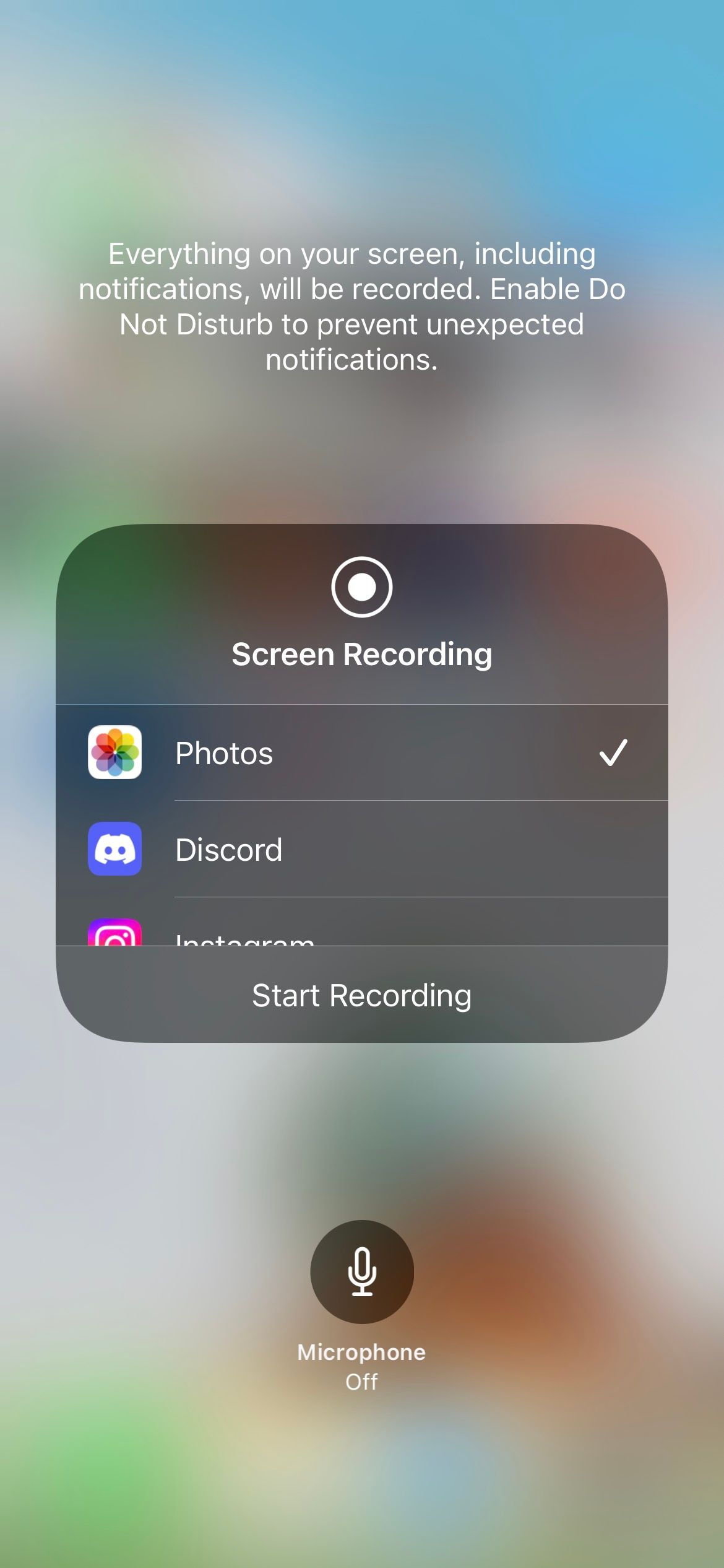 iphone screen recording settings