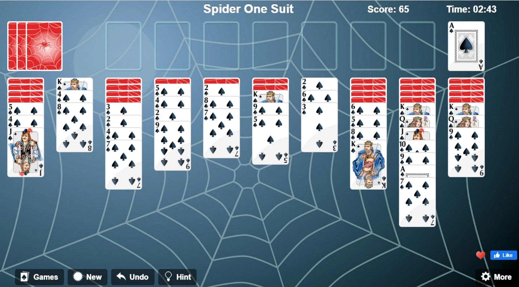 free online spider solitaire card game website