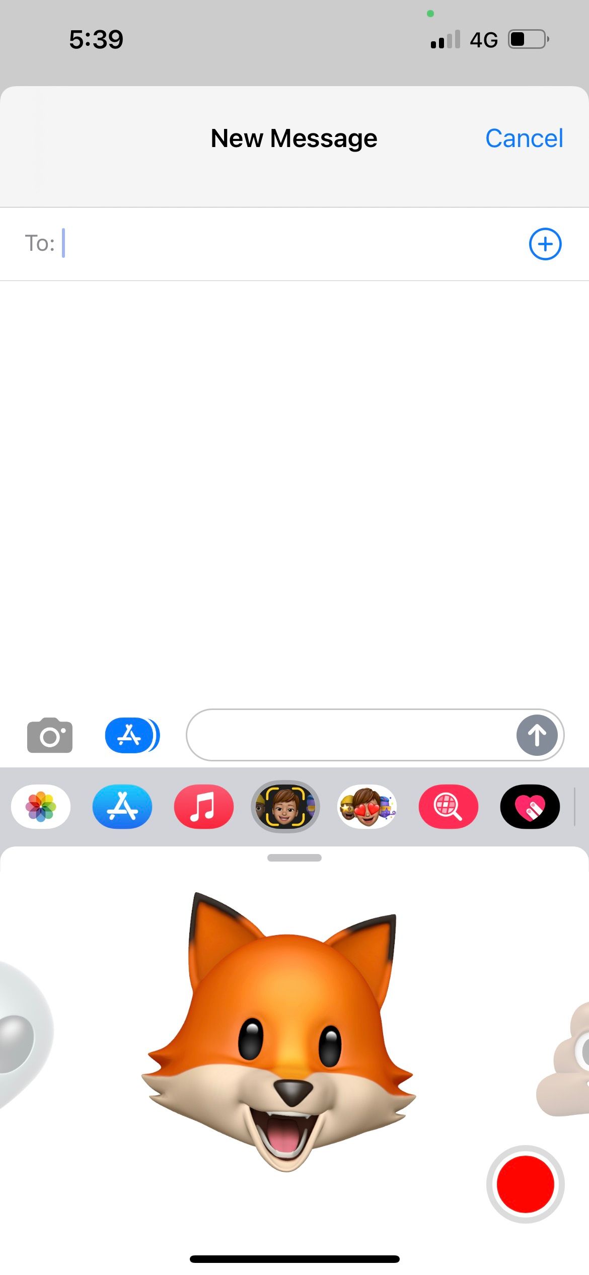 fox animoji in iphone messages app