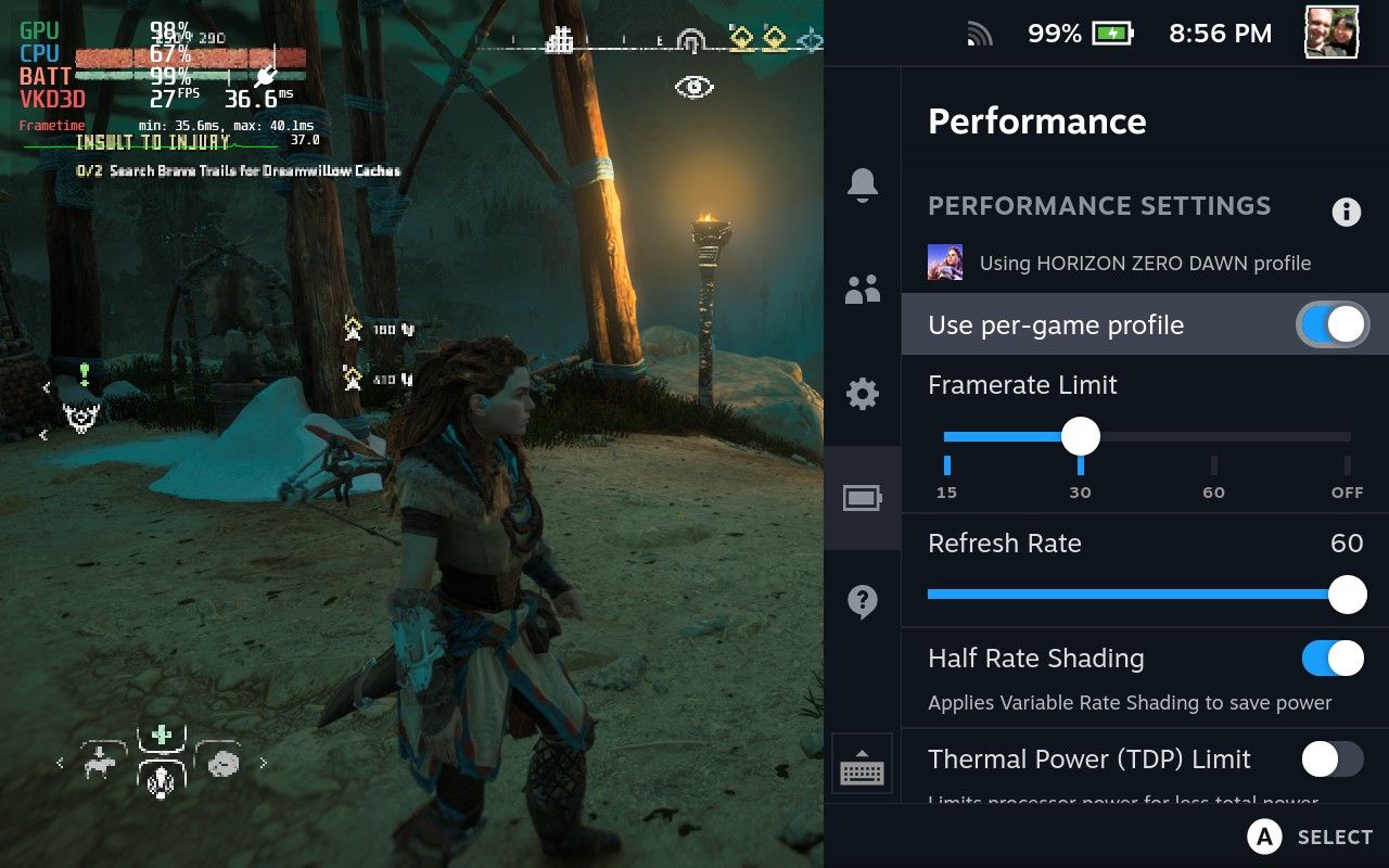 steam deck per game performance profile