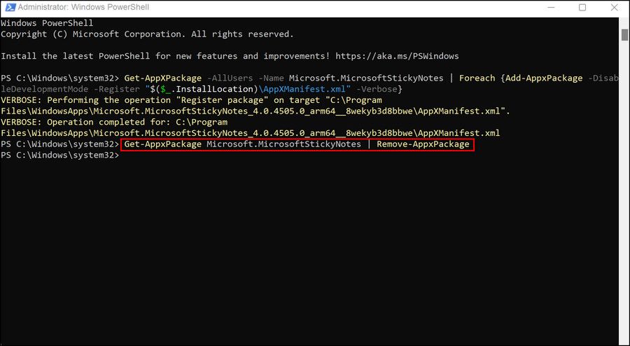 Powershell command to remove sticky notes