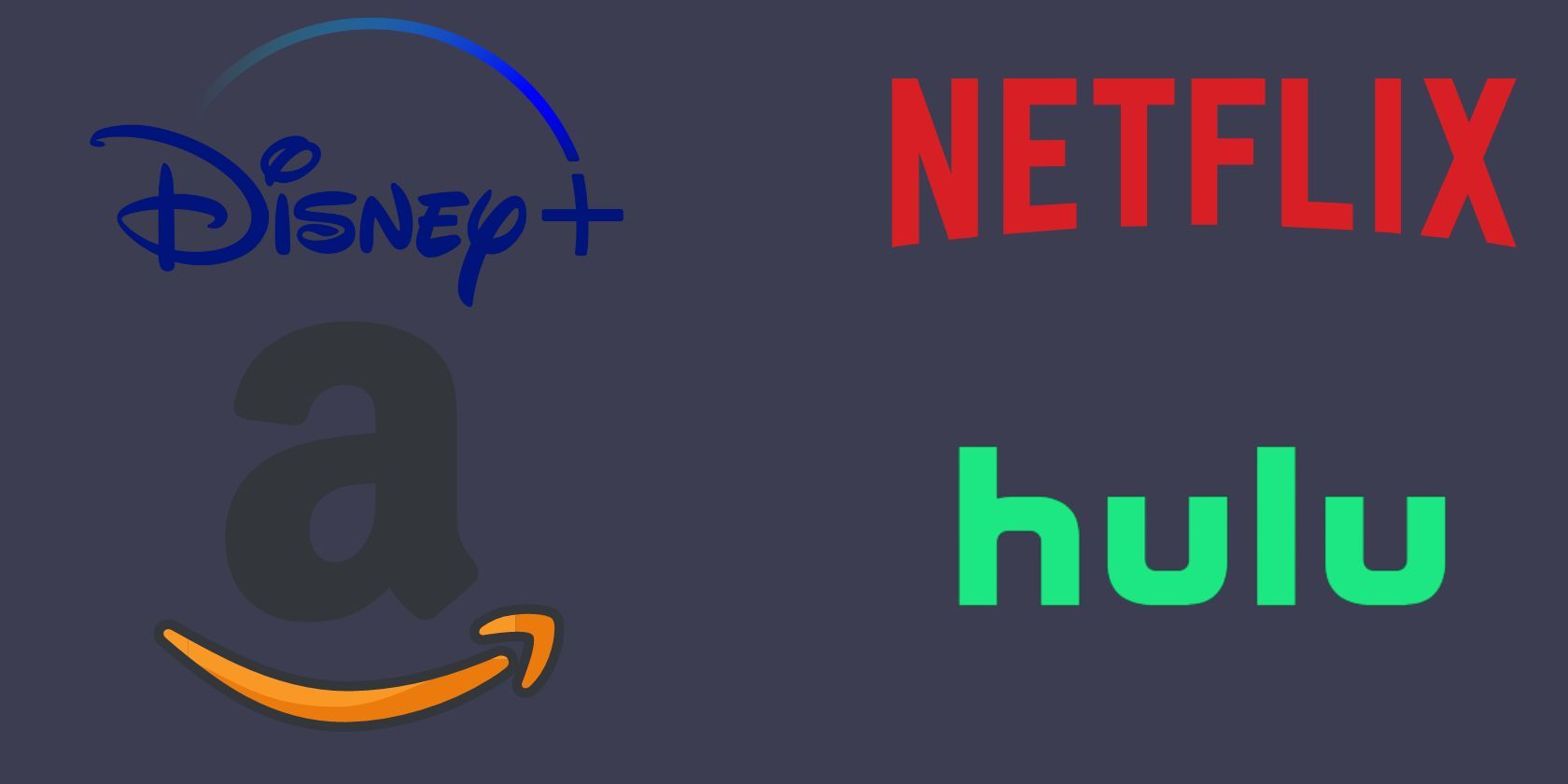 The logos for Disney Plus Netflix Hulu and Amazon over a grey background
