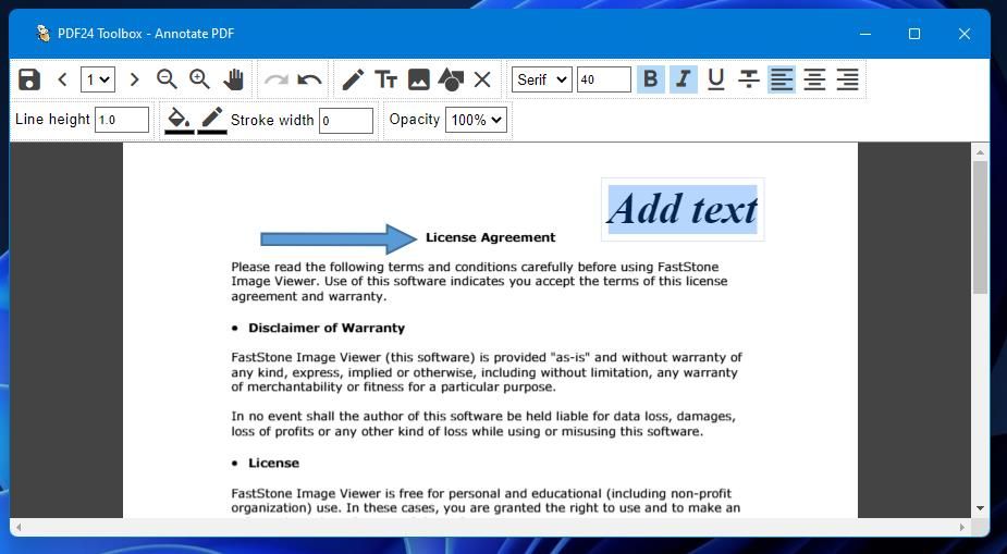 A text box in PDF24 Toolbox