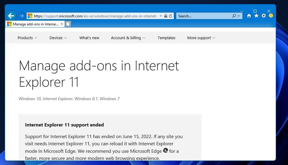 The Internet Explorer 11 browser