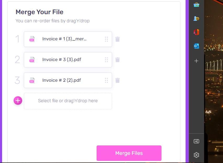 The Merge Files button 