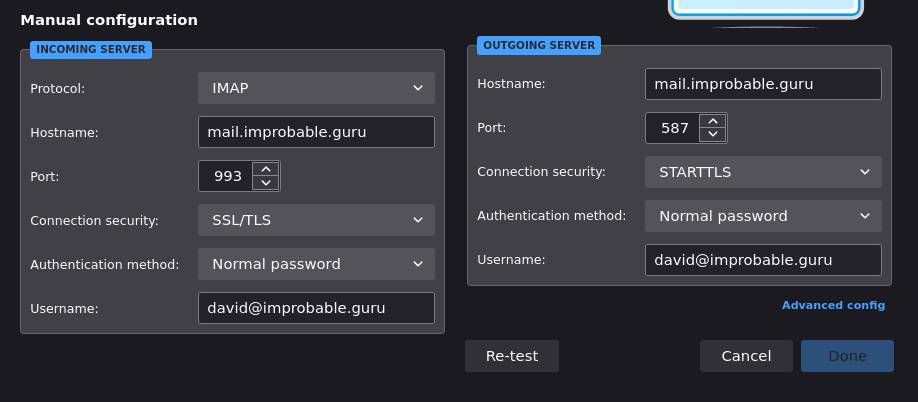 thunderbird configuration screen