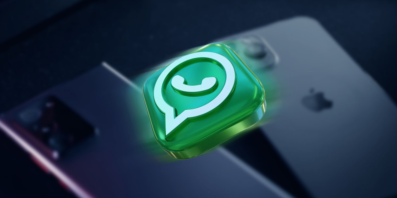 Whatsapp logo flying between android phone and an iPhone