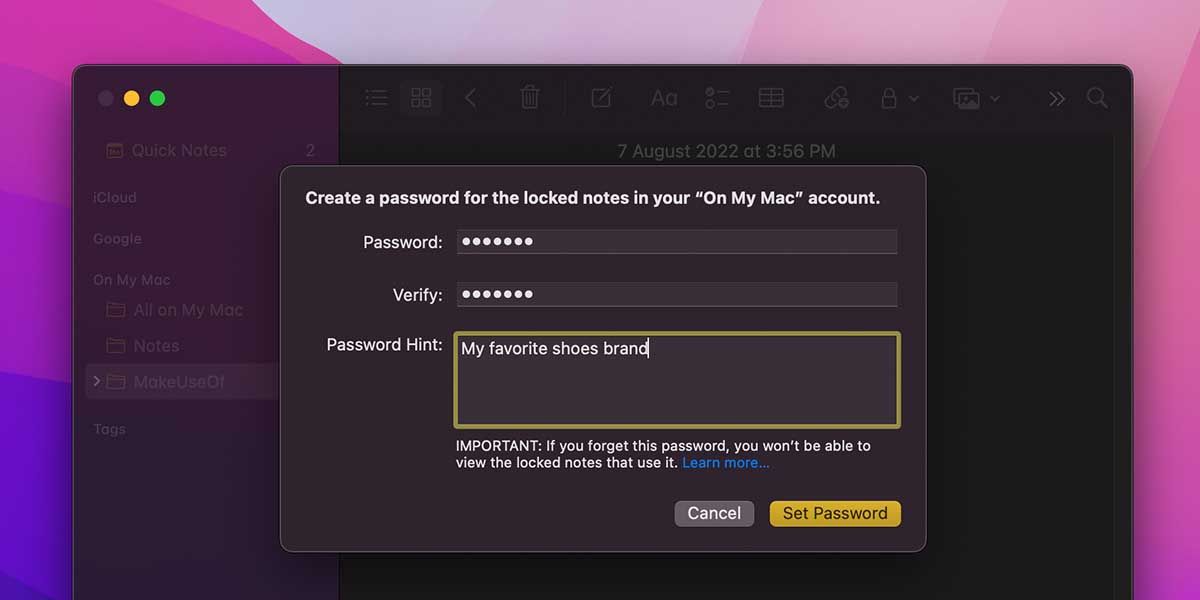 Setting a password for a note on Apple Notes using the Lock Note feature