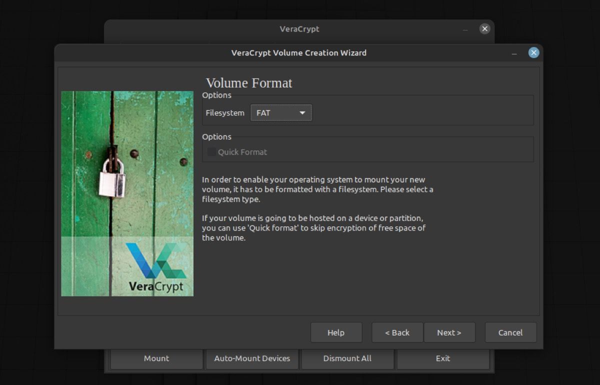 selecting volume format in veracrypt