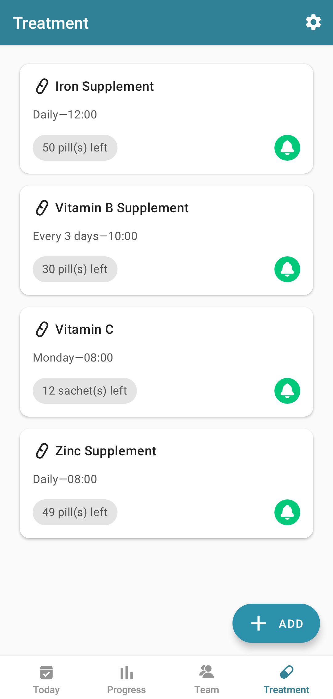لیست مکمل های ویتامین در اپلیکیشن My Therapy