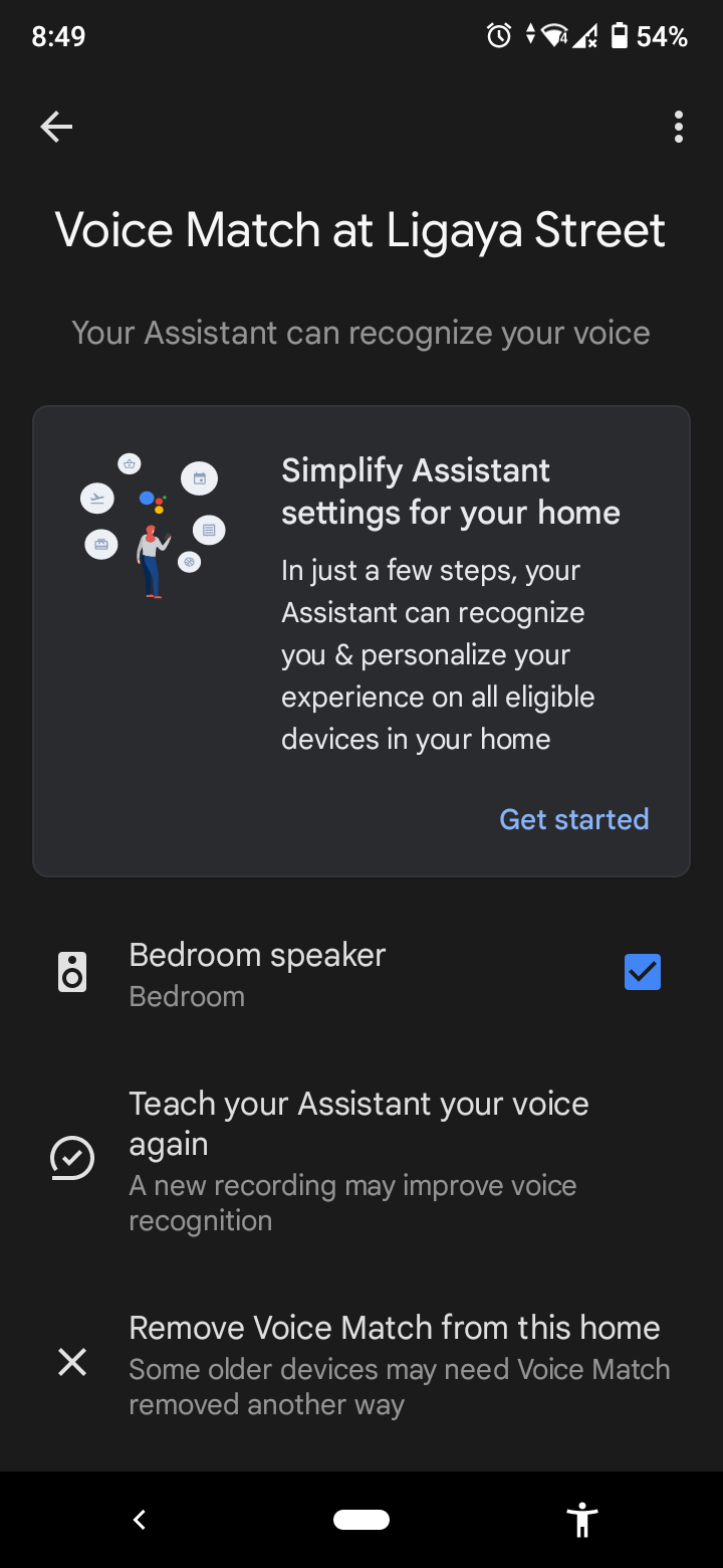 voice match settings in google home app