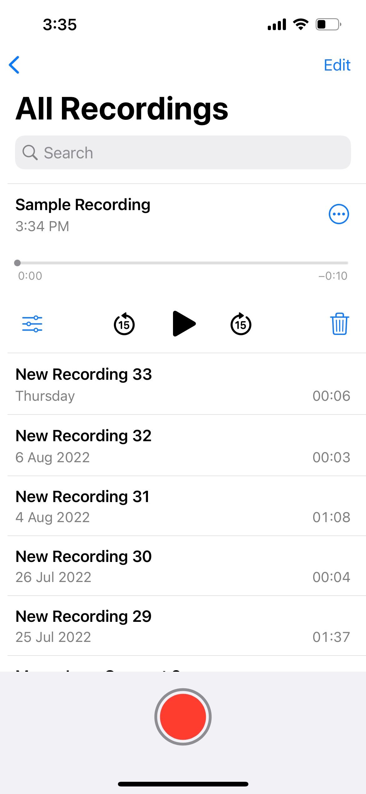 all recordings in iphone voice memos app