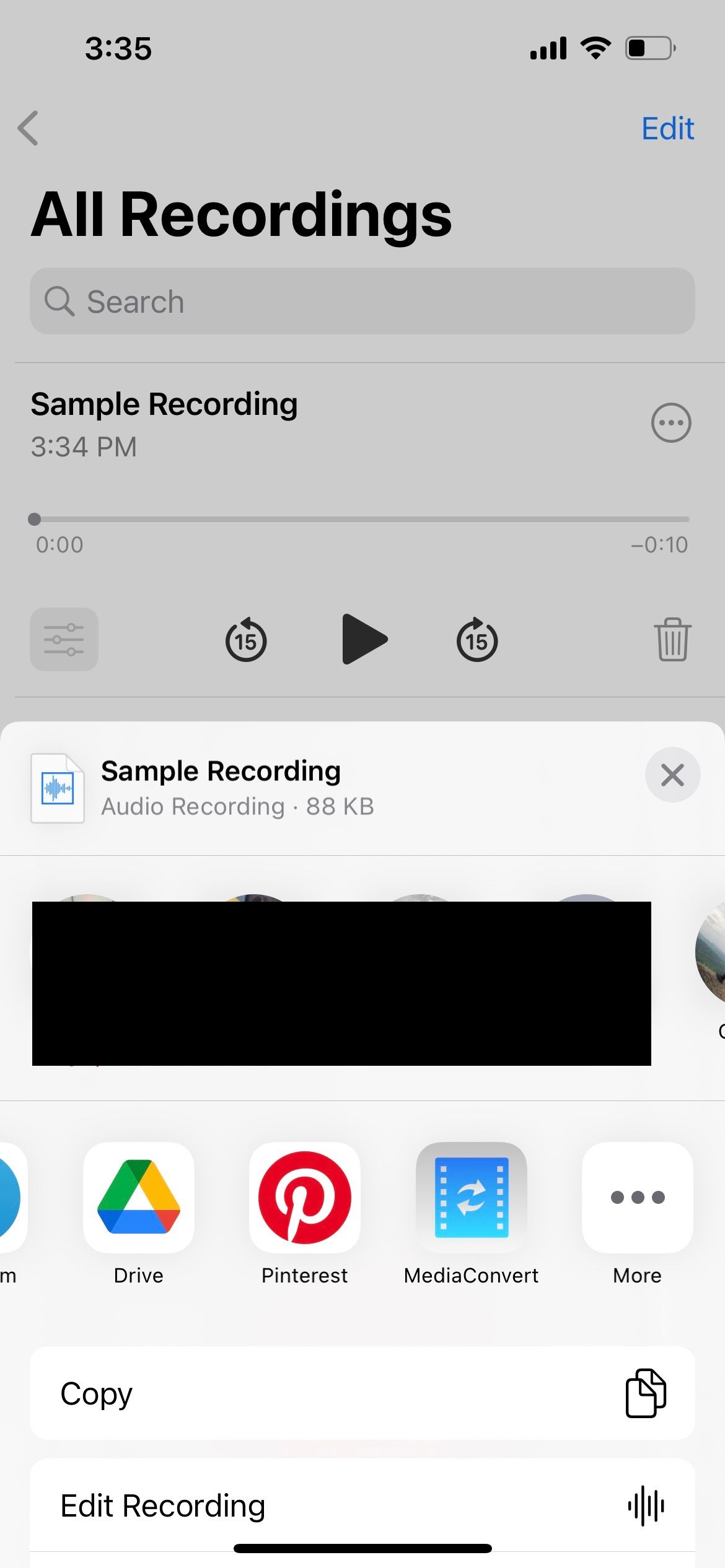 share voice recording in iphone voice memos app