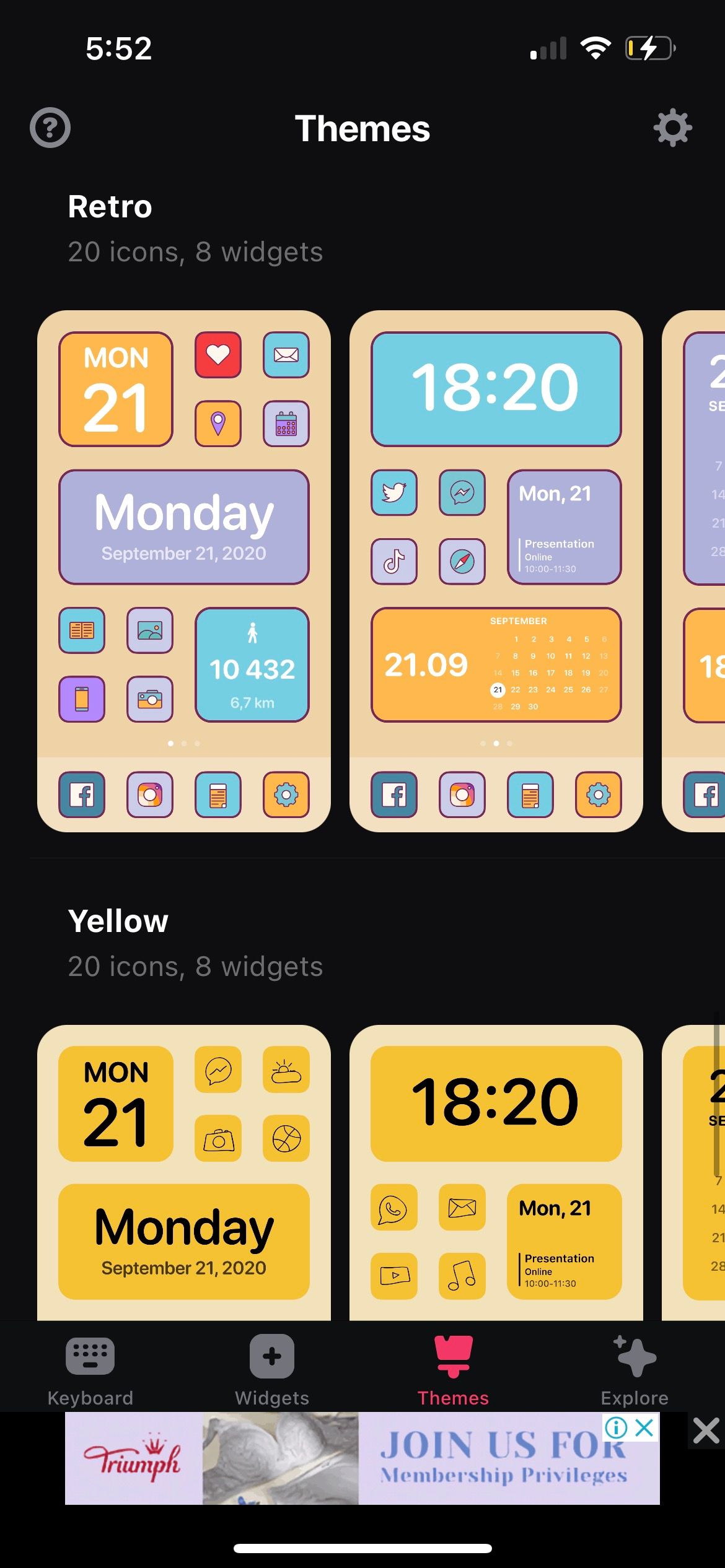 widgetbox app retro and yellow themes