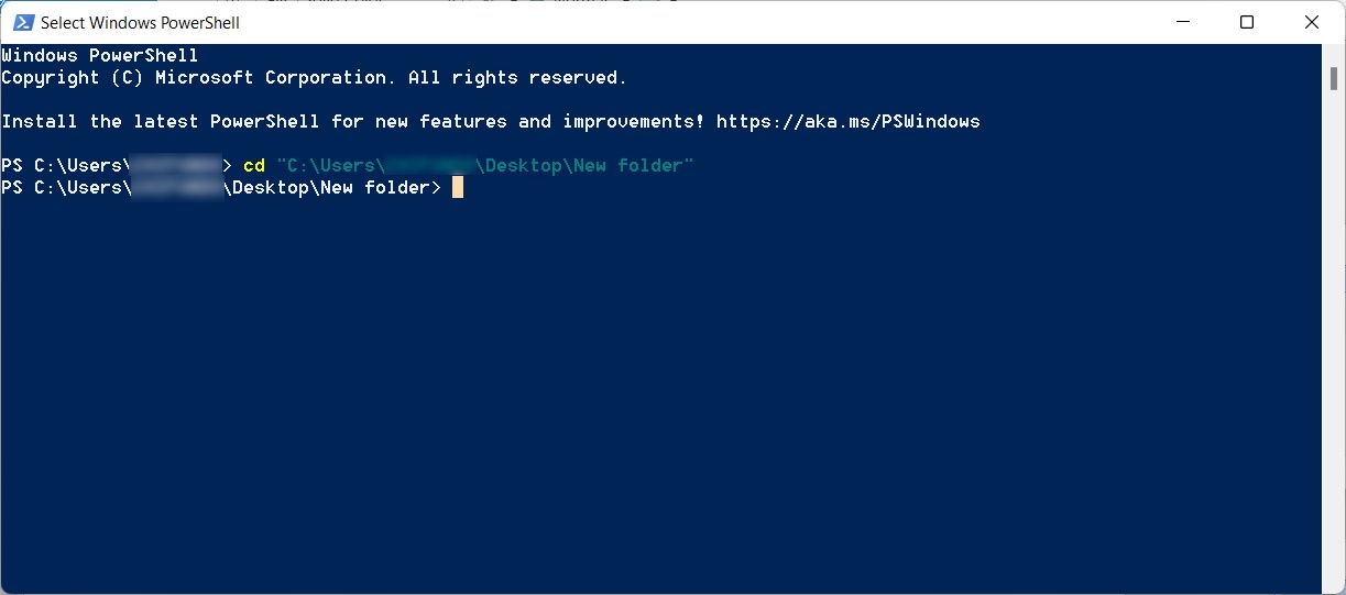 changing folder directory in windows powershell using the cd command