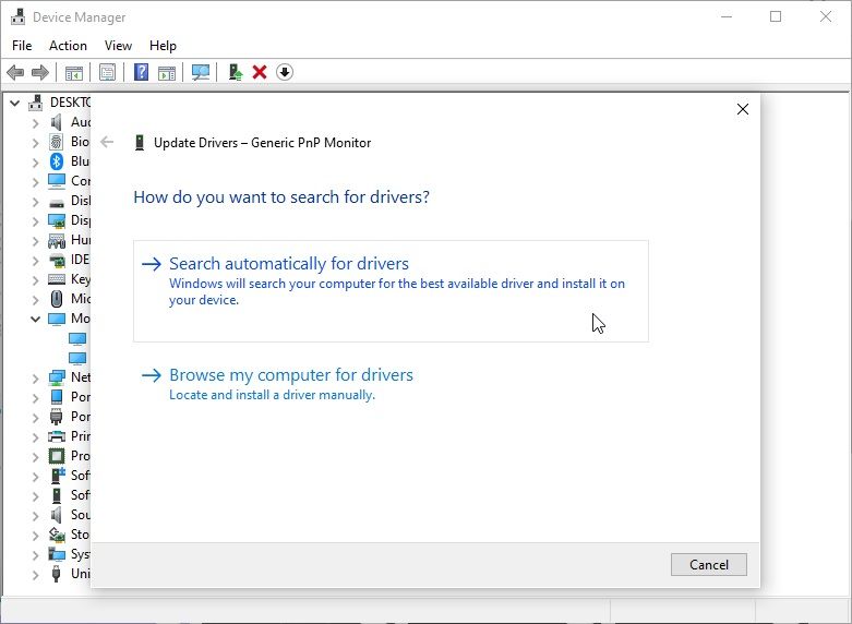 windows 10 update drivers search automatically option