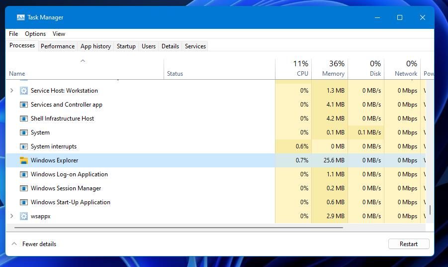 The Windows Explorer process