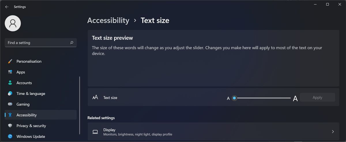 Setting the text size in Windows