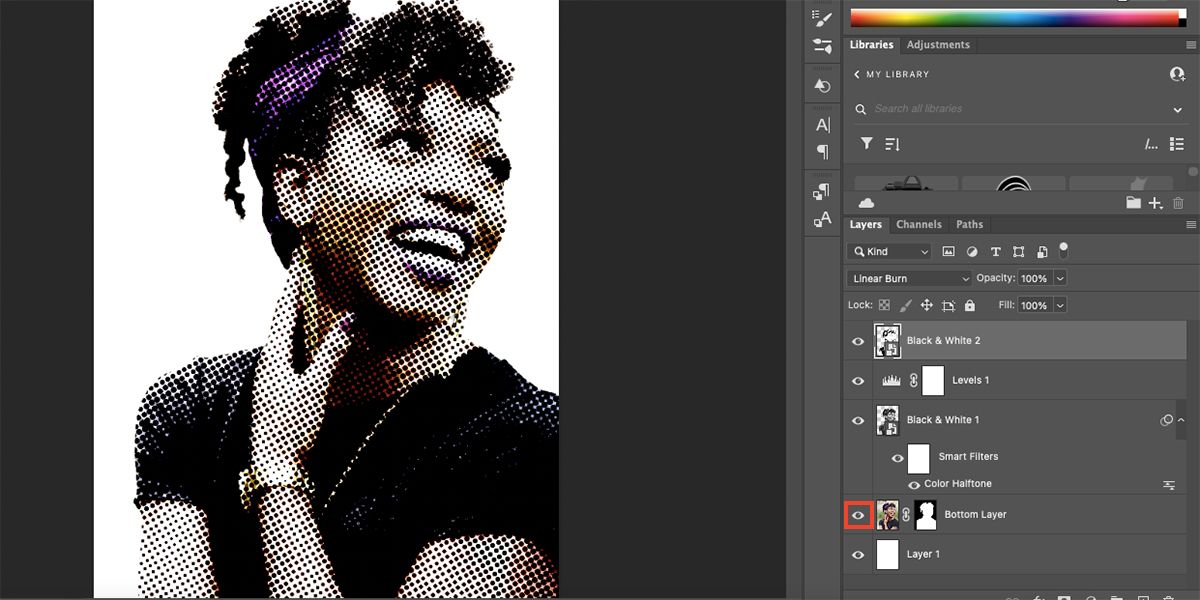 Photoshop portrait with halftone and color.