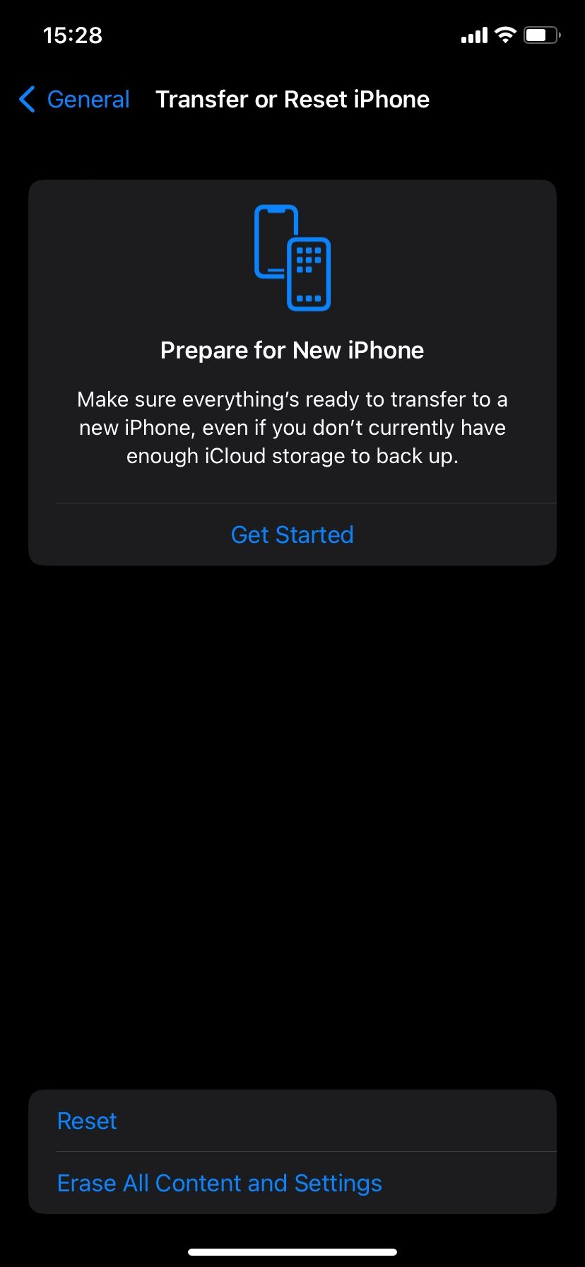 Reset iPhone option in iOS