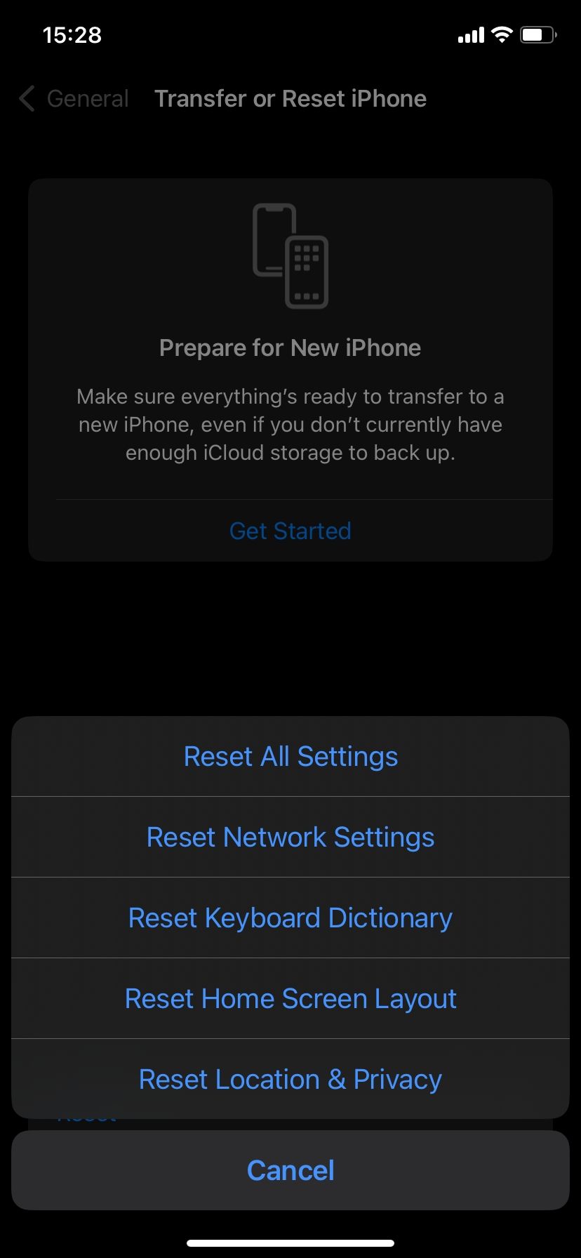 iPhone reset options