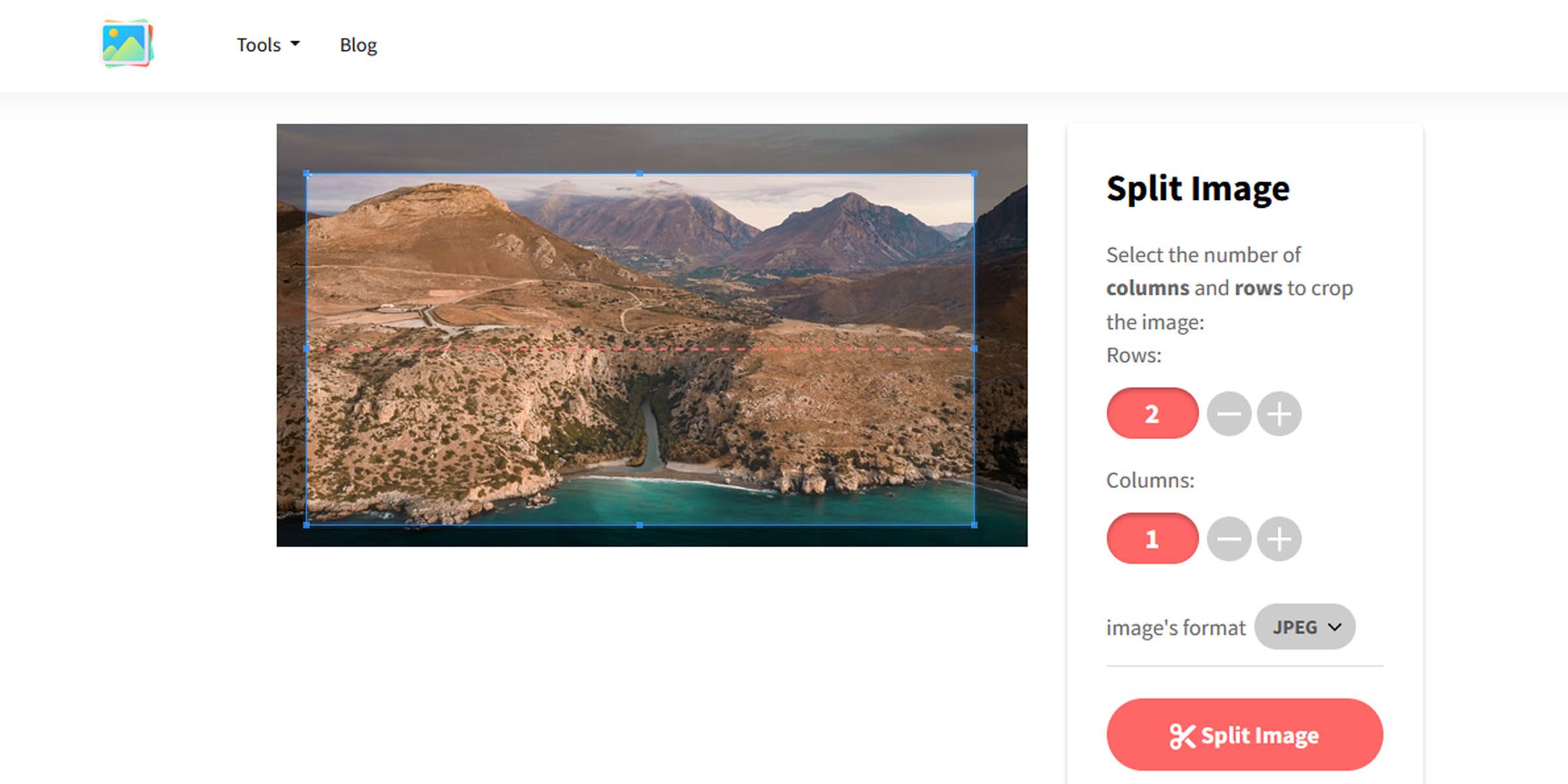 Aspose's split image tool