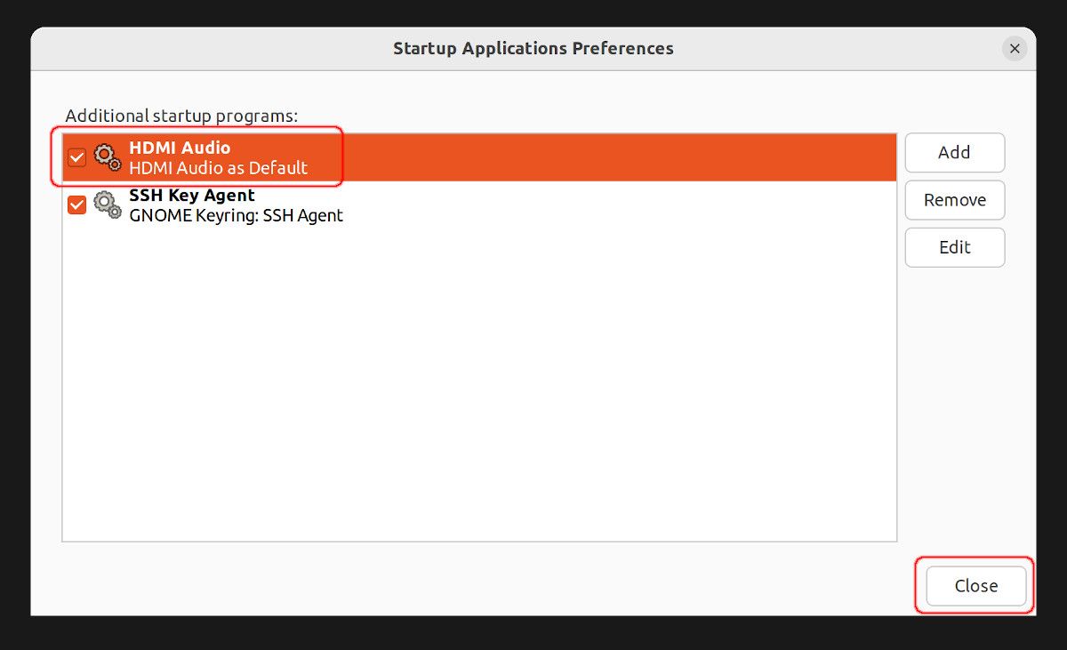 پنجره Startup Applications برای Ubuntu Desktop در Raspberry Pi