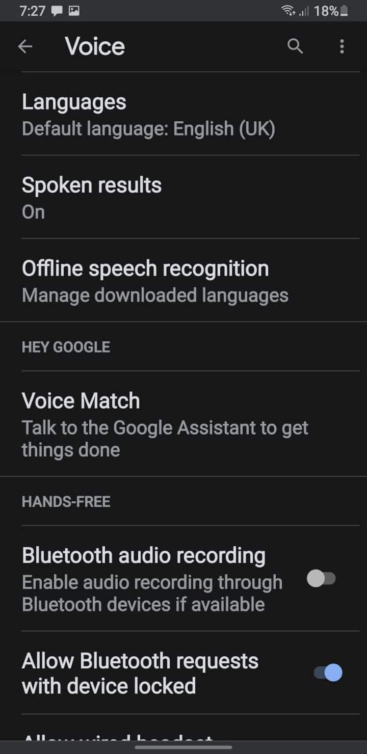 Opening Offline Speech Recognition Option in Search Assistant and Voice Option Settings
